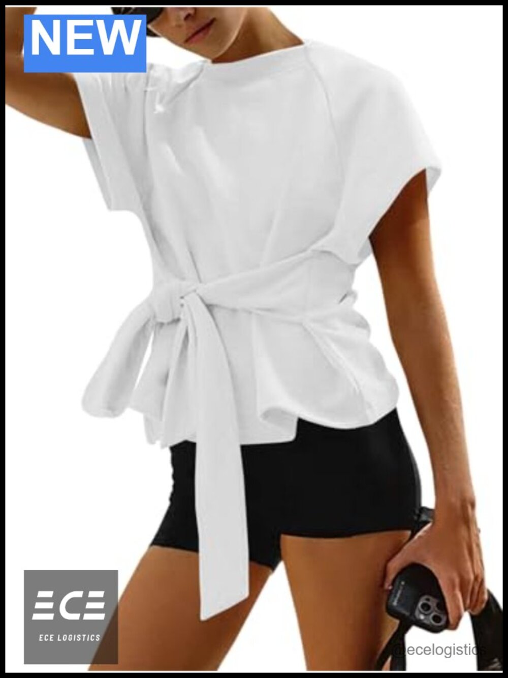 Fisoew Womens Short Sleeve Tie Front Wrap Top Casual Crewneck T-Shirt